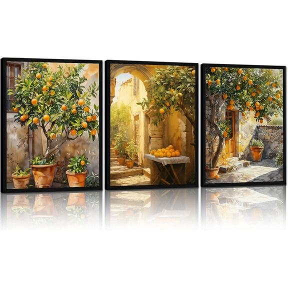 3Pcs Framed Canvas Wall Art Paintings Modern Botanical Prints Abstract Floral Posters Black and White Gallery Wrap Artwork for Living Room Bedroom Bathroom Office 12x16 Inch