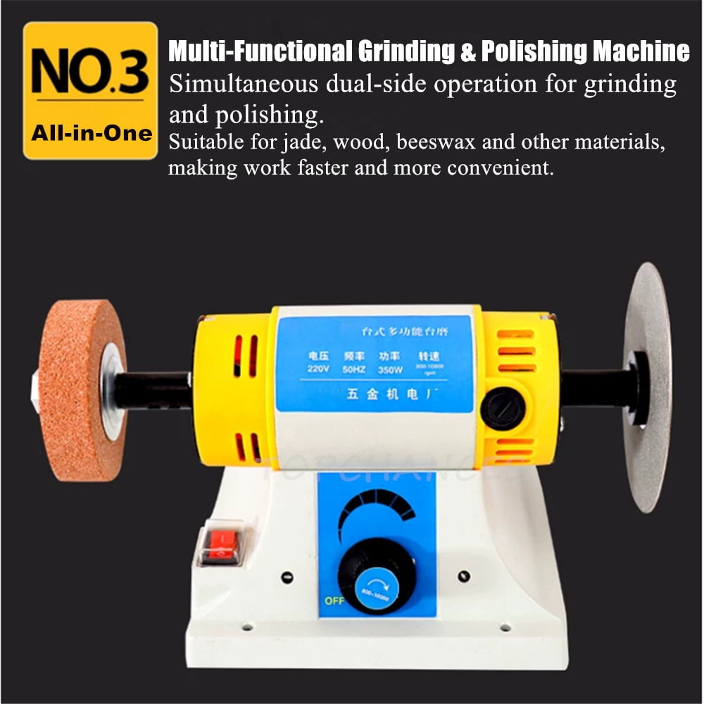 TOPCHANCES 110V 350W Jewelry Polisher, Adjustable Speed Polishing Machine, Bench Grinder & Bench Buffer for DIY Woodworking Jade Engraving Grinding Drilling