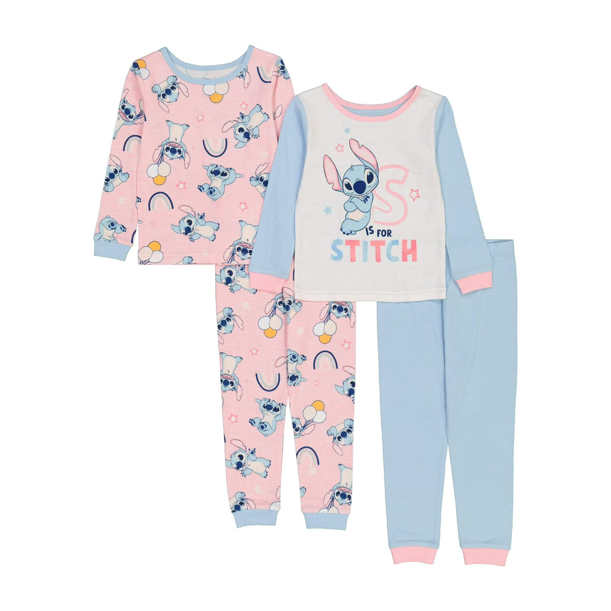Disney Girls Snug Fit Cotton Pajamas S is for Stitch 2T