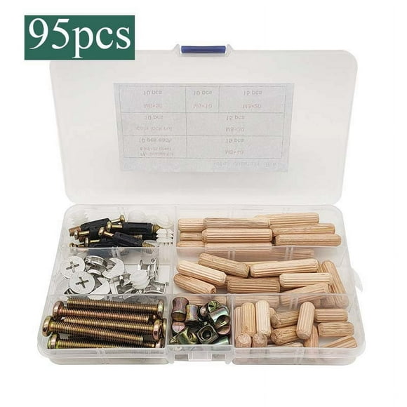 Juego de 95 tornillos para cuna, kit de repuesto para camas dobles, pernos, tuercas cilíndricas y tacos de madera, tornillos de cabeza hueca hexagonal y tuercas para cabeceros y muebles.