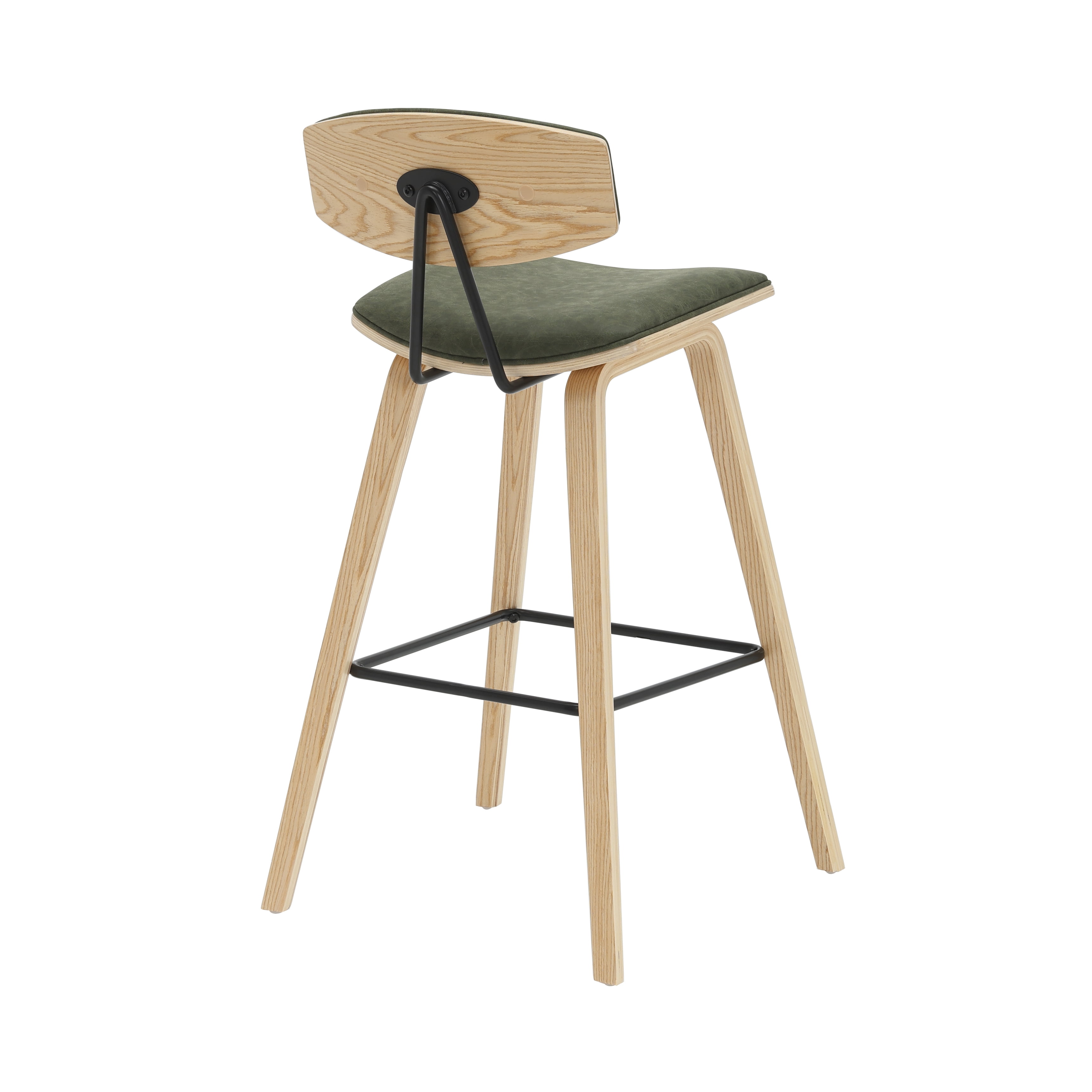 Fox 38 in. H Bar Height Vintage Green Curved Back Wood Bar Stool with Faux Leather Seat Set of 4