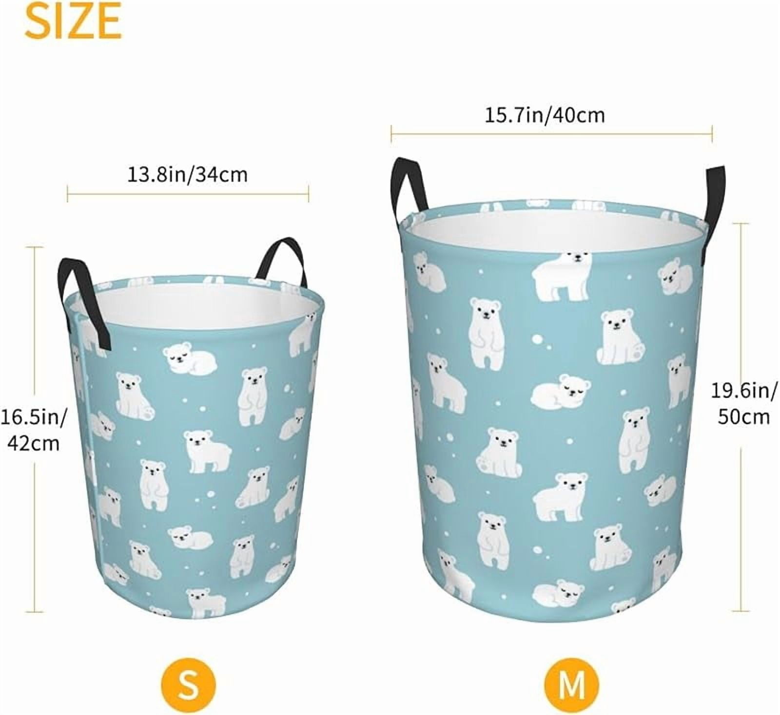 Cute Cartoon Polar Bears Round Laundry Hamper Storage Basket Toys Clothes Organizer Bin For Home Bathroom Bedroom Dorm Nursery