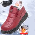 thumbnail image 5 of Women's Platform Snow Boots Waterproof Leather Slip on Casual Winter Ankle Booties Comfy Warm Plush Lined Loafers Red Size 8.5, 5 of 8