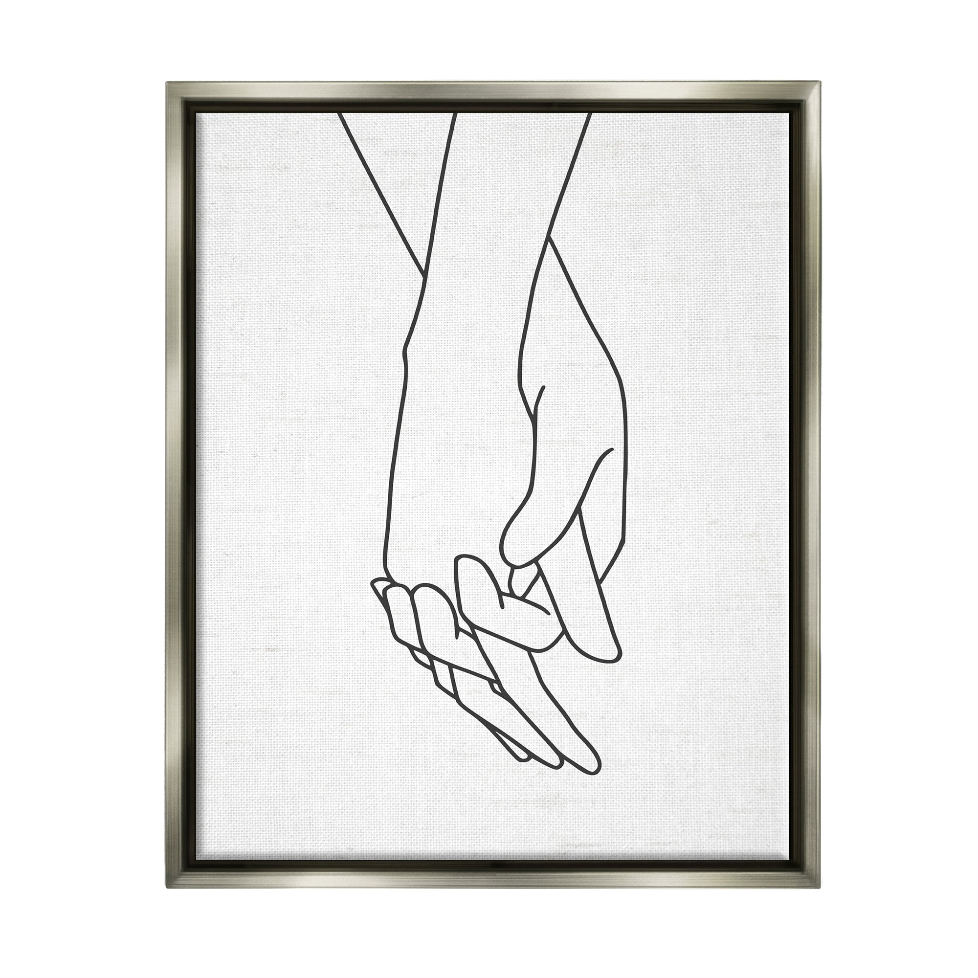 Stupell Industries Romantic Holding Hands Outline Drawing Loving Couple Graphic Art Luster Gray Floating Framed Canvas Print Wall Art, Design by Lettered and Lined