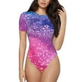 thumbnail image 1 of Balery Rainbow Glitter Cute Pattern Women's Short Sleevee Crew Neck Bodysuit Tops Short Sleeve Tops Basic-Medium, 1 of 7