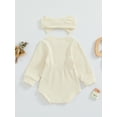 thumbnail image 5 of Musuos Baby Girl Fall Outfit, 3 6 9 12 18 Months Solid Color Round Neck Long Sleeve Ribbed Romper Bow Headband 2 Piece Set, 5 of 9