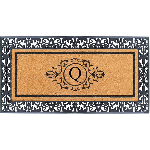 A1HC Black Paisley Rubber and Coir, Floral Border Doormat, 30"X60