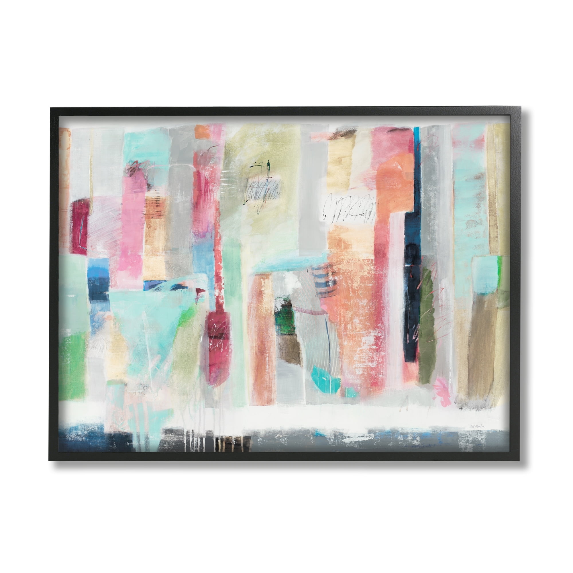 Stupell Industries Abstract Blocked Line Shapes Modern Scribble Detail Painting Black Framed Art Print Wall Art, Design by Jill Martin