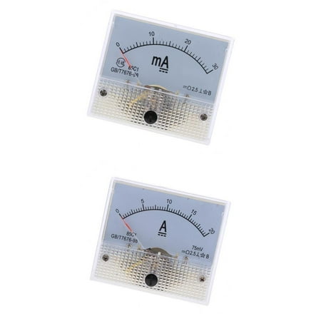 QSTDGVPW 2 Pieces DC Rectangle Analog Panel Ammeter, 0-30mA & 0-20A, For Circuit Measurement Devices Ampere Meter