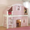 thumbnail image 2 of Bolton Furniture Cottage Twin Low Loft Bed, White with Pink/White Top Tent and Bottom Curtain, 2 of 2