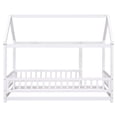 thumbnail image 4 of Twin Size Floor Wooden Bed, Montessori Bed with House Roof Design and Fence Guardrails, White, 4 of 9