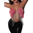thumbnail image 1 of TRKIYQC Mujeres Casual Tank Tops, Color sólido Sin Mangas Sin Espalda Rhinestones Borla Halter Crop Tops con Gargantilla TRKIYQC moda, 1 of 7