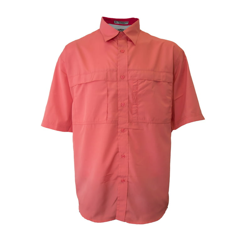 Tiger Hill Men's Pescador Polyester Fishing Shirt Short Sleeves-Coral 3XL