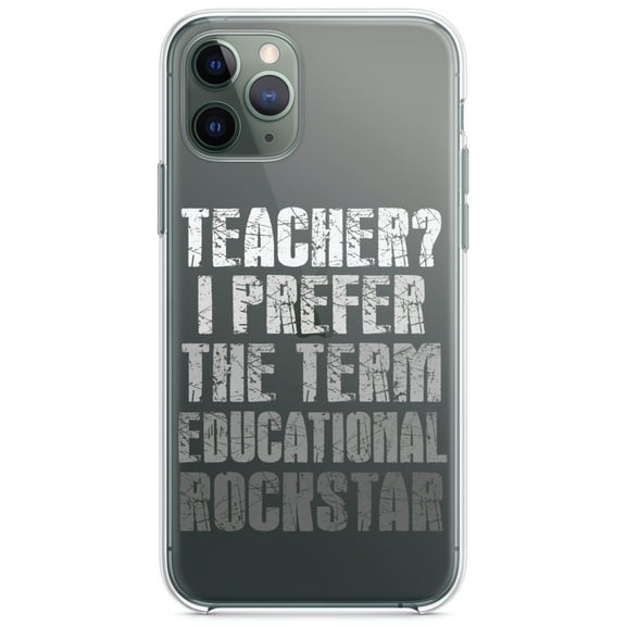 DistinctInk Clear Shockproof Hybrid Case for iPhone 13 (6.1" Screen) - TPU Bumper Acrylic Back Tempered Glass Screen Protector - Teacher I Prefer Educational Rockstar