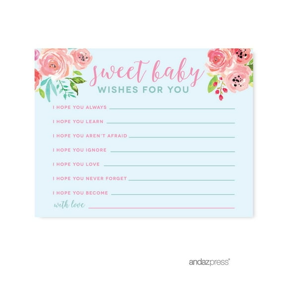 Baby Shower Pink Roses English Tea Party, Wishes for Baby Cards, 20-Pack, Games