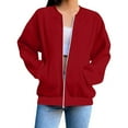 thumbnail image 3 of LWITHSZG Womens Bomber Jacket Trendy Solid Full Zip up Coats Long Sleeve Going Out Tops Fall Winter Casual Outerwear with Pockets Size M, 3 of 4