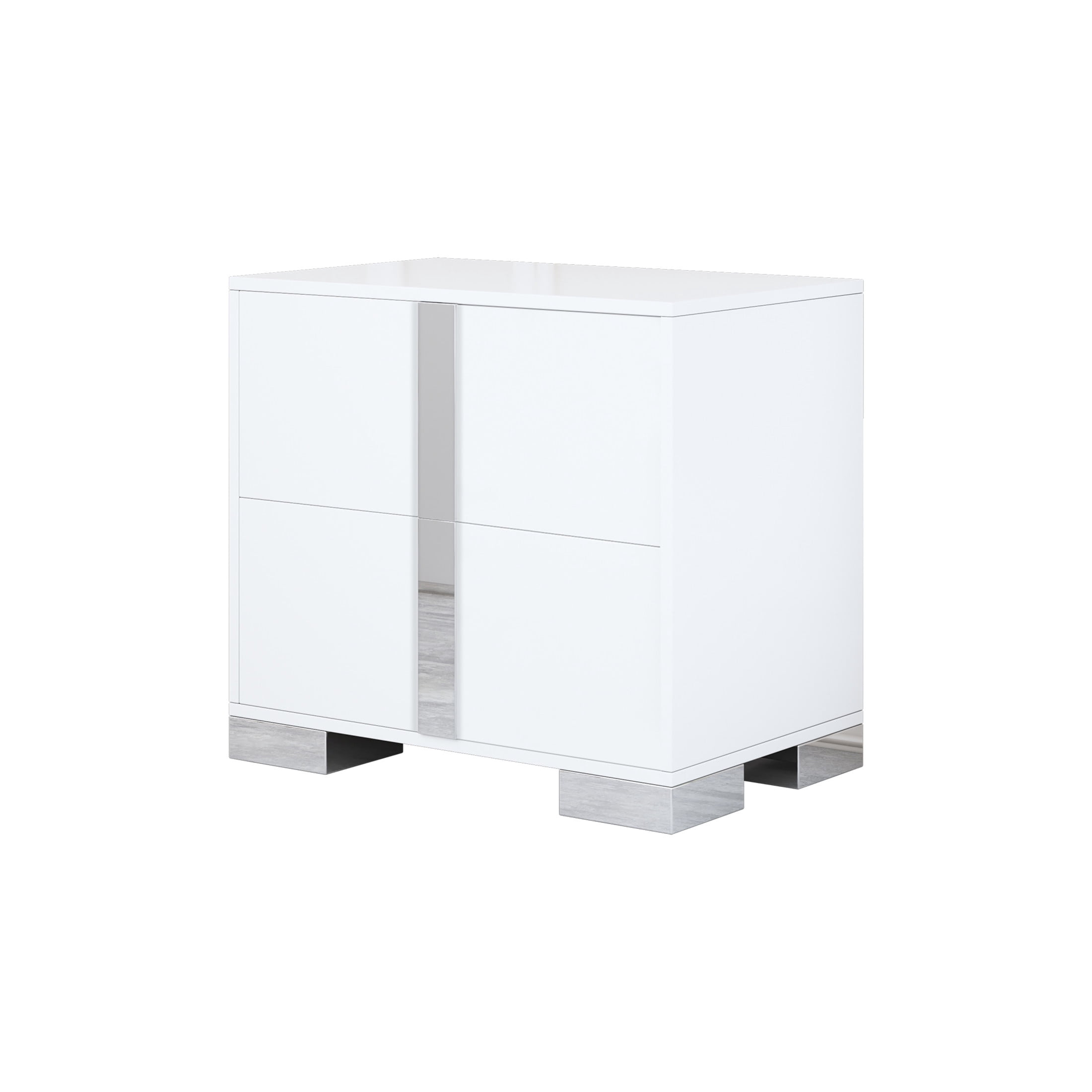 Noble House Modern Mirrored Nightstand with 2 Drawers and Metal Legs, White