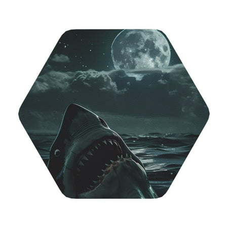 

Coaee Moonlit Night Sky Shark Print Leather Coasters Set of 6 Non-Slip Washable Cup Coasters for Home Office Bar Hexagon