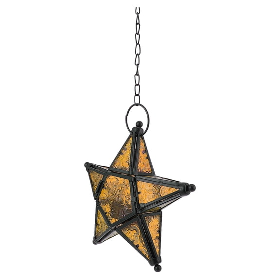 Wall Star Glass Lantern Windproof Candle Holder Child 20X20CM Yellow