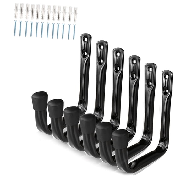 High Capacity Steel Bike Hooks 6 Pack Wall Mounted Storage For Heavy Bicycles & Tools, Nonslip Garage Organizers