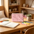 thumbnail image 5 of Quilted Bow Makeup Bag, Small Cosmetic Pouch with Zipper, Portable Coin Purse for Campus Daily Carry, 5 of 6