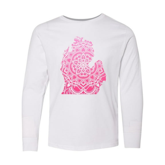 Inktastic Michigan Silhouette Mandala Long Sleeve Youth T-Shirt