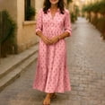 thumbnail image 6 of Smsaxvxz Women's Summer Plus Size Dresses Fashion Floral Printed V Neck Long Sleeve Casual Loose Beach Vacation Maxi Shirt Sundress Pink L, 6 of 8