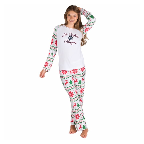 Women's Concepts Sport White LA Clippers Tidings All-Over Print Knit Long Sleeve Top & Pants Set