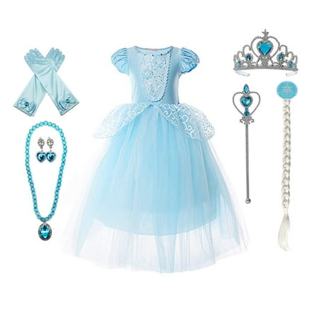 9-layers Tulle Skirt Princess Cinderella Costume Girls Dress Up With Accessories 3-12 Years
