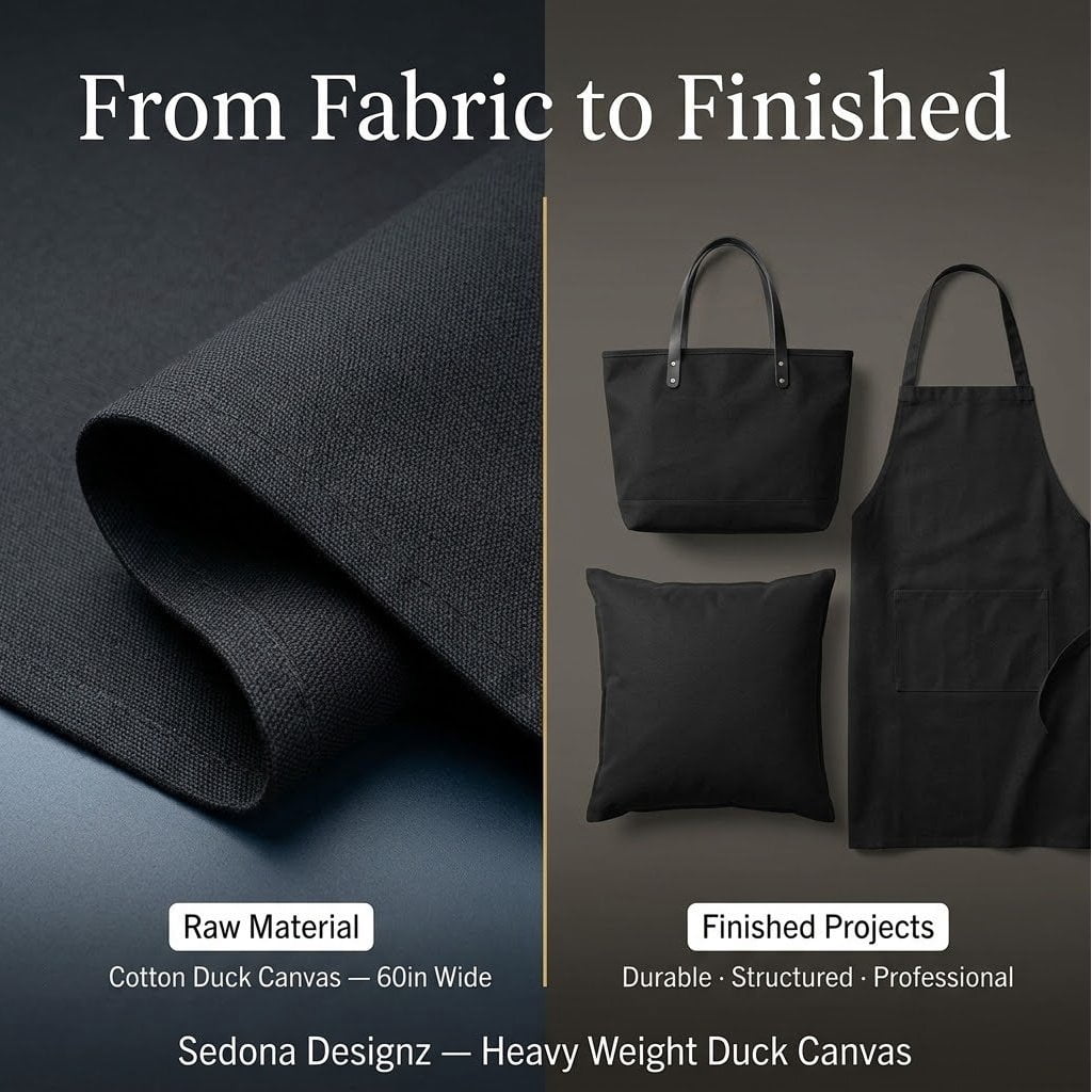 Sedona Designz 60" Wide Cotton Duck Canvas Fabric - Heavy Weight 10oz Durable 100% Cotton (Black, 2 Yards)