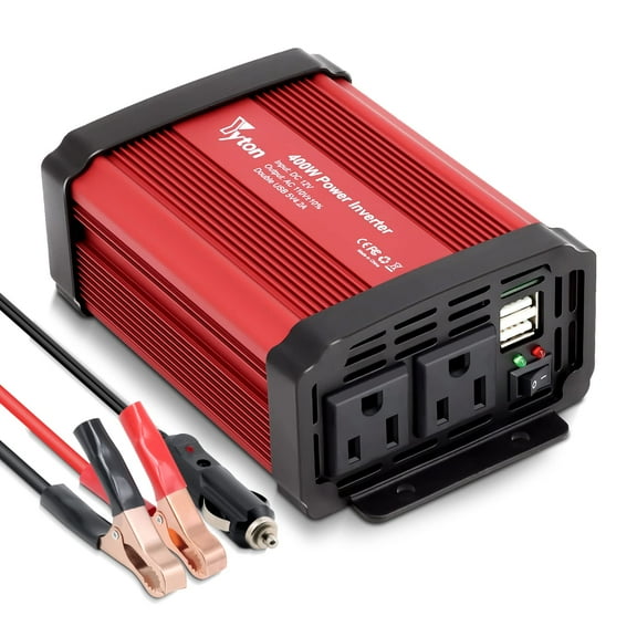 400W Power Inverter, Peak Power Inverter Car Converter Adapter USB Charger Modified Sine Wave DC 12v to AC 110V Red