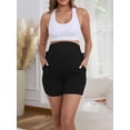 thumbnail image 3 of Women's Plus Size Maternity Biker Shorts Over the Belly Drawstring Stretchy Pregnancy Yoga Workout with Pockets 2-Pack, 3 of 7
