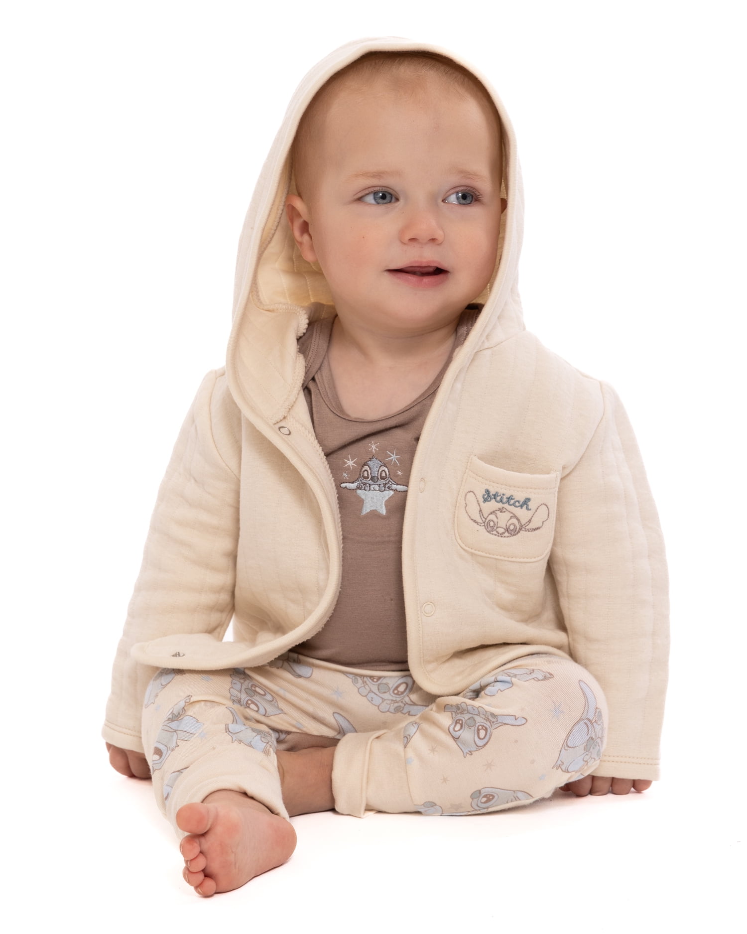 Disney Baby Wishes + Dreams Stitch Hooded Cardigan, Bodysuit and Pants Set, 3-Piece, Sizes 0/3M-18M