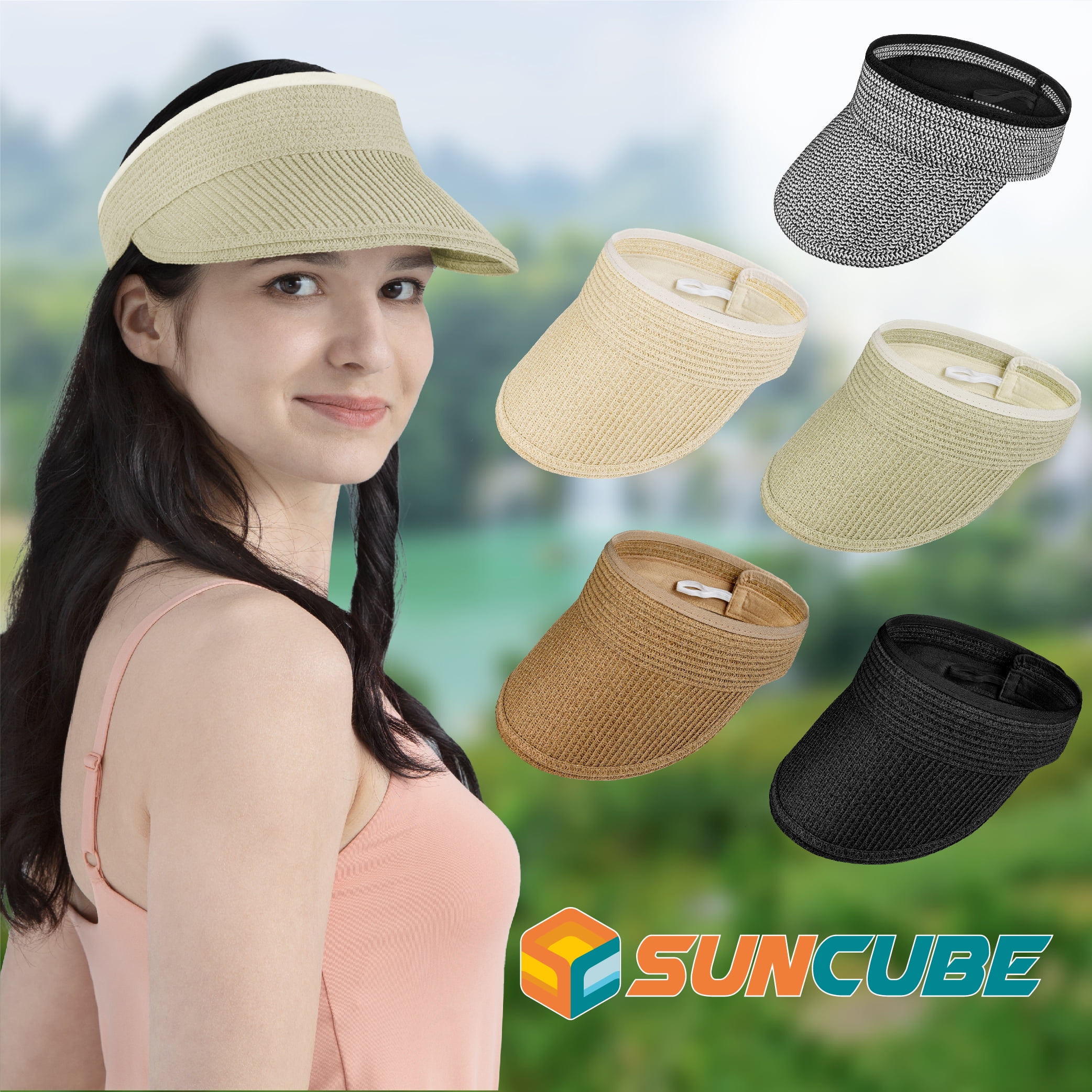 Women Plaid Straw Cap Ultrabraid Visors free Size Women Beach Hats
