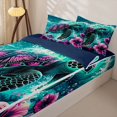 thumbnail image 3 of jejeloiu Pink Floral Zipper Full Size Comforter Sets with Fitted Sheet and 2 Pillowcases Kids,Tropical Ocean Animal Turtle Zipper Bedding Set,Reversible,4 Pieces, 3 of 7