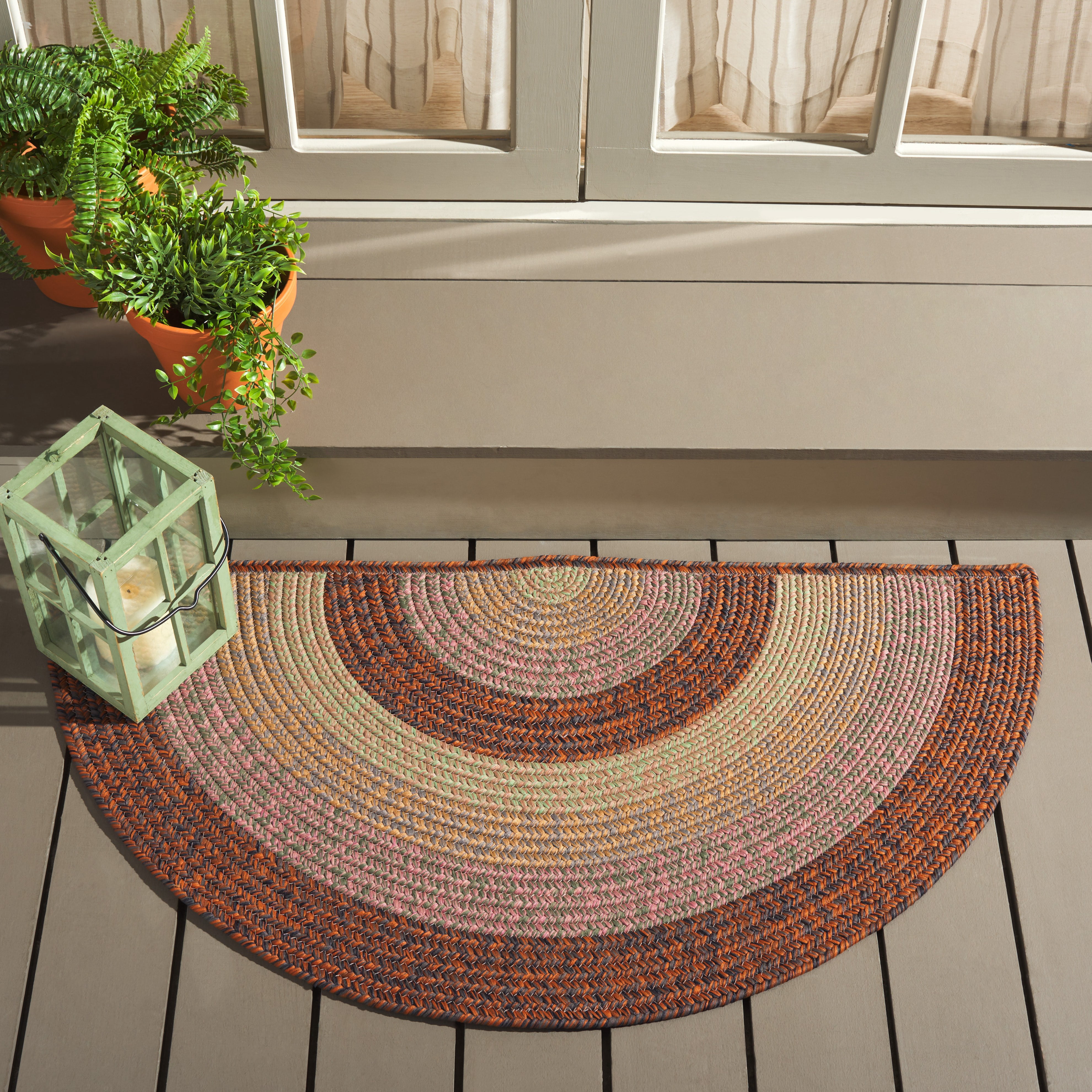 SAFAVIEH Braided Jarrod Geometric Machine Washable Reversible Area Rug, Dark Brown/Light Green, 2' x 4' Half Moon