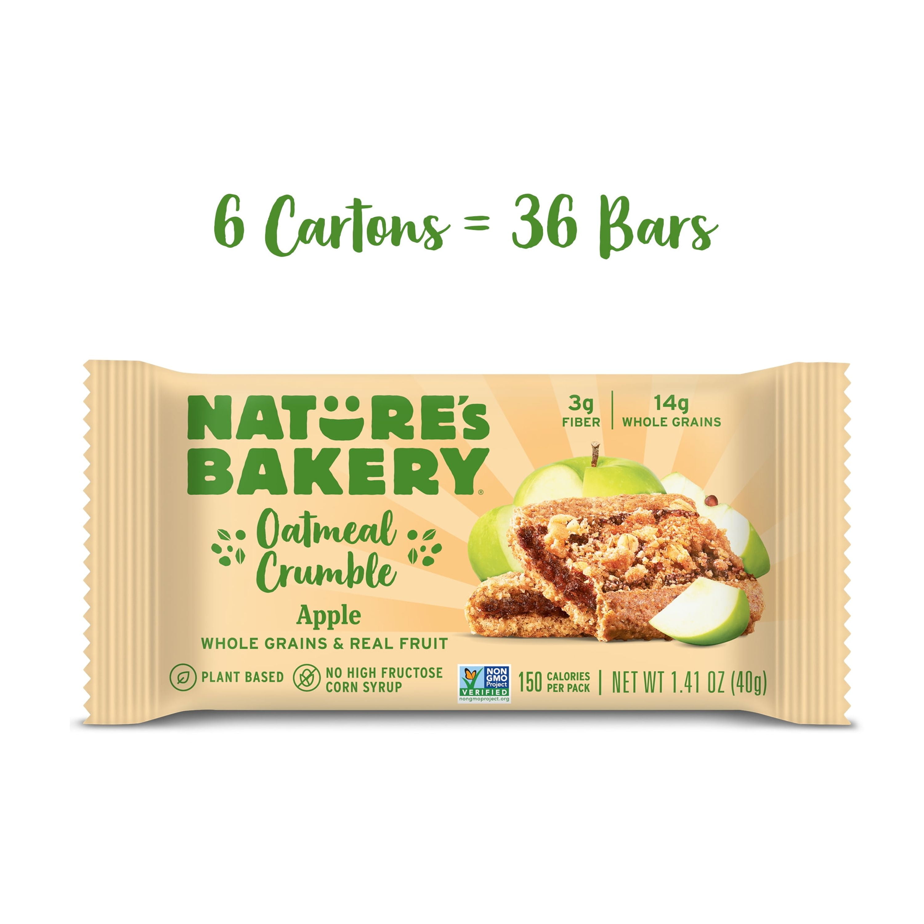 Nature's Bakery Apple Oatmeal Crumble Bars, 1.41 oz Bars, (36 Ct), Vegan, Non-GMO, Plant-Based