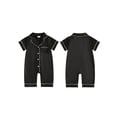 thumbnail image 2 of Cenuakty Baby0-24M Jumpsuit Casual Short Sleeve Lapel Collar Contrast Line Button Up Romper Footless Newborn Pajamas, 2 of 9