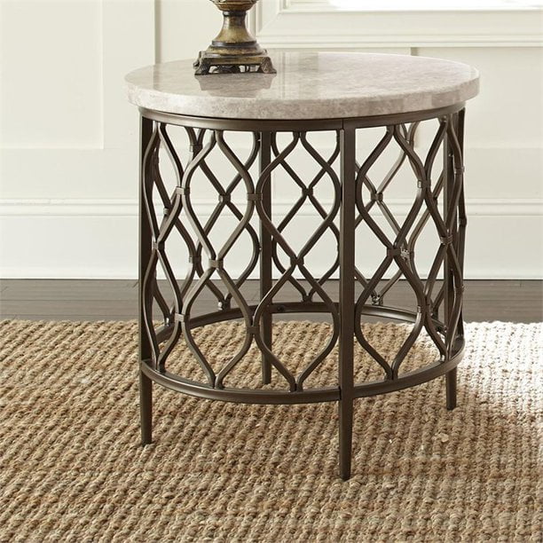 Steve Silver Roland Round White Stone Top With Bronze Metal Base End Table Com Steve Silver Roland Round White Stone, White Stone Top Side Table