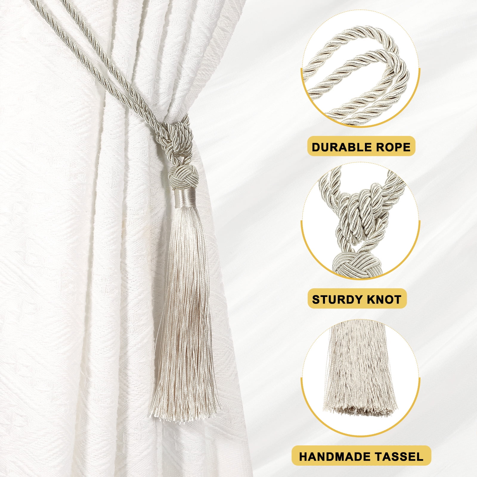 Unique Bargains Handmade Elegant Curtain Tiebacks Tassel Home Decor Beige 4 Pcs