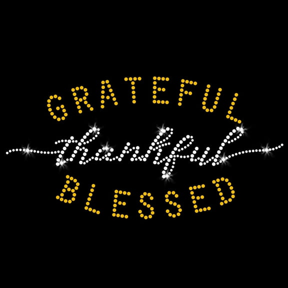 Grateful Thankful Blessed Iron-on Clear Rhinestone and Rhinestud Transfer by JCS Rhinestones