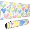 thumbnail image 1 of HandDrawn Colored Hearts Gaming Mouse Pad 31.5 x 11.8 Inch Large Desk Keyboard Mat with NonSlip Rubber Base and Stitched Edges, Perfect for Work, Play, Office, and Home, 1 of 6
