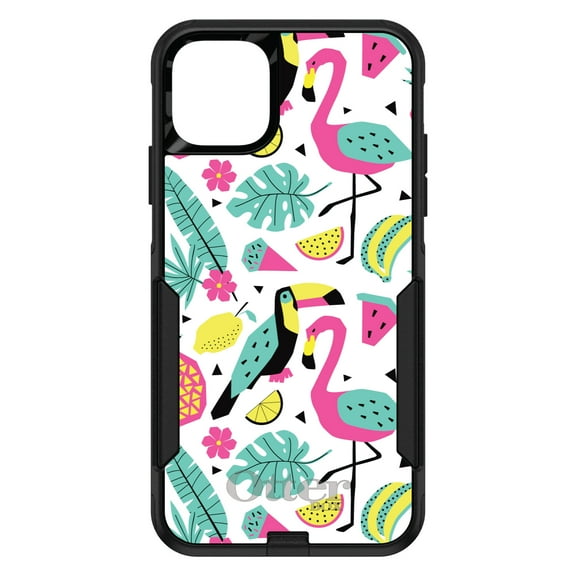 DistinctInk OtterBox Commuter Custom Case for Apple iPhone 15 (6.1" Screen) - Flamingo Toucan Pineapple - Shockproof Protection