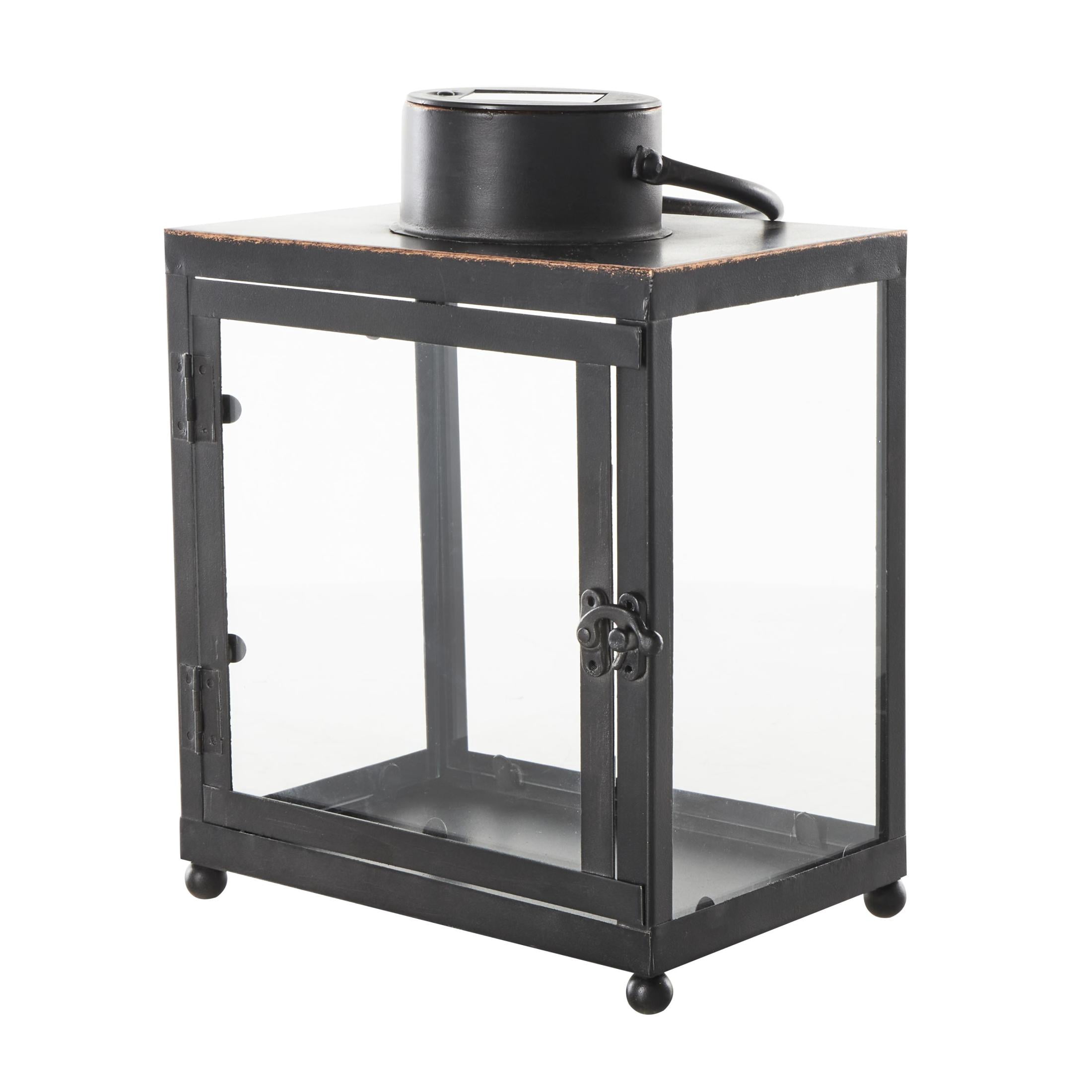 DecMode Black Metal Modern Candle Lantern with Gold Accents