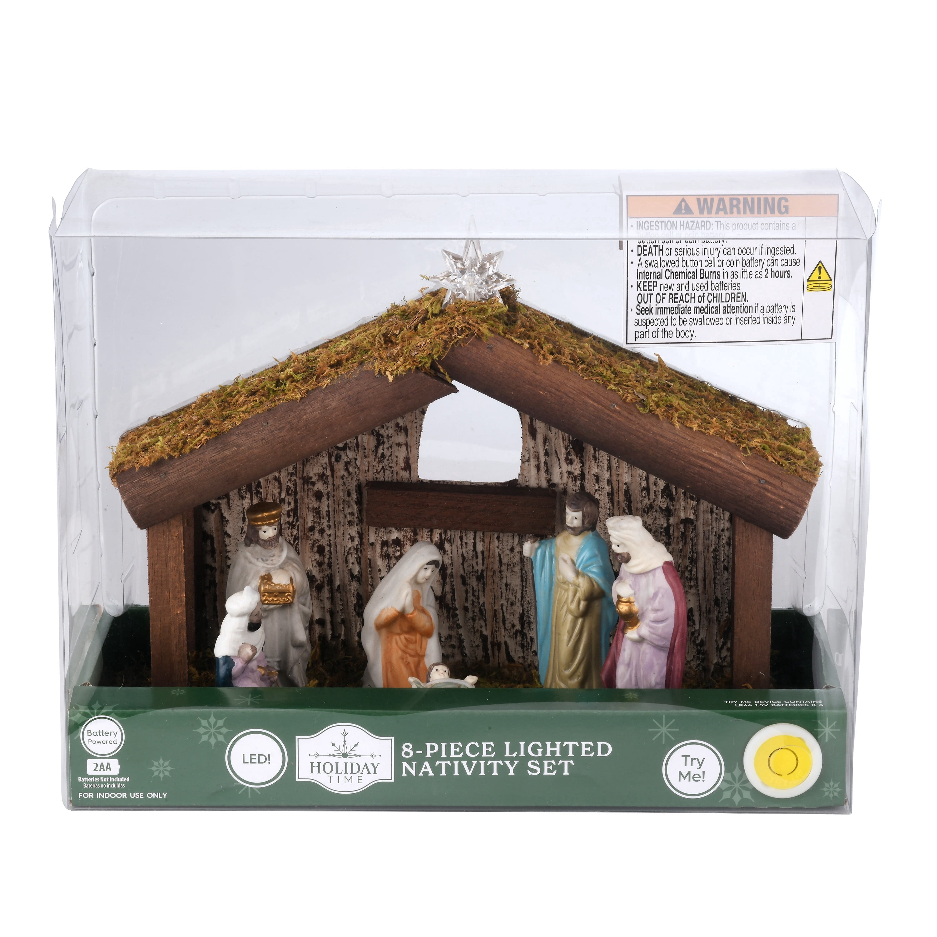 Light-Up Battery-Operated LED Porcelain Tabletop Indoor Nativity Scene Christmas Decoration, 11" x 7", 8 Pieces, by Holiday Time