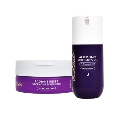 Paquete de rutina iluminadora Bushbalm - Gel iluminador después de la oscuridad y almohadillas exfoliantes de reinicio radiante para la línea del bikini de las axilas y áreas íntimas - Niacinamida TXA
