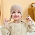 thumbnail image 3 of Gorro de bola de piel de punto para bebé, orejeras con trenzas ajustables y gorro cálido de lana para niños (caqui) Sincero Electrónica, 3 of 5
