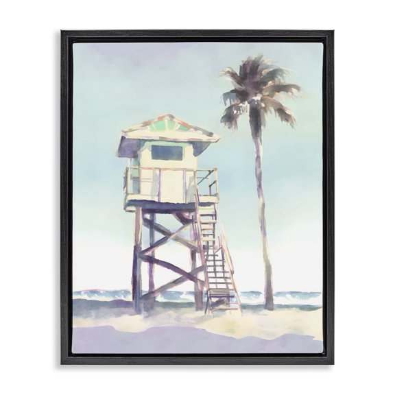 Stupell Industries Tropical Muted Beach Hut Black Floating Frame Canvas Art, 25 x 31, by Petals Prints Design