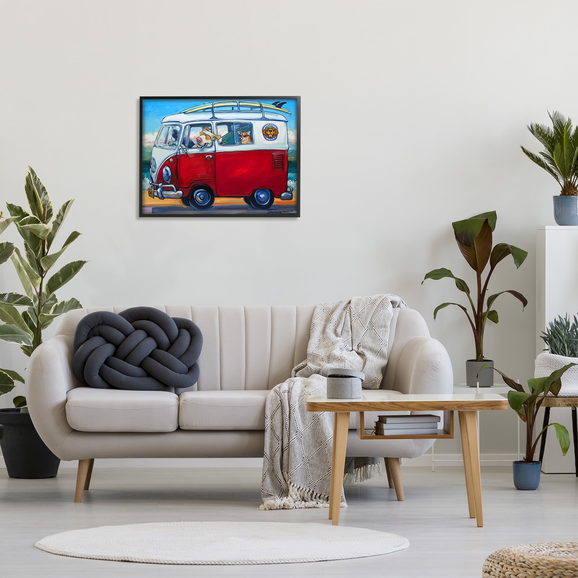 Stupell Industries Pets on Vacation Minibus Animals & Insects Painting Black Framed Art Print Wall Art, 30 x 24