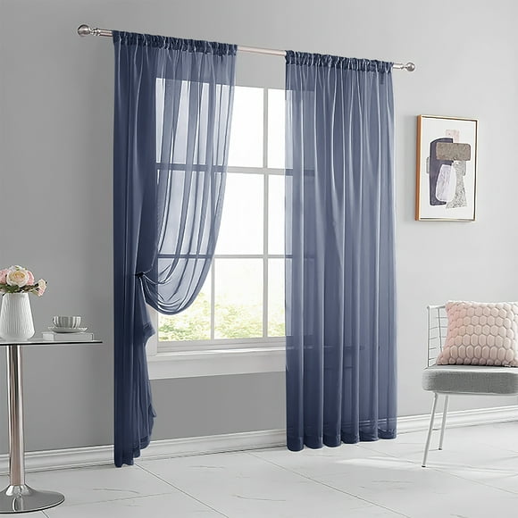 XmhyTop-A Cortina de color liso, 2 piezas, 140 x 260 cm, para sala de estar, dormitorio y decoración del hogar, color azul y gris.